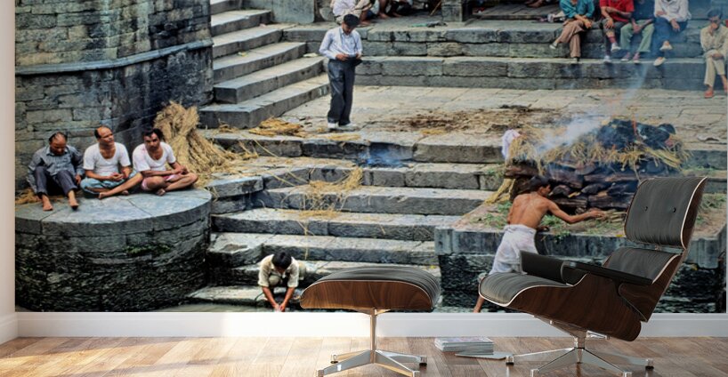Cremation ritual at Pashupatinath in Kathmandu Nepal Wall Murals