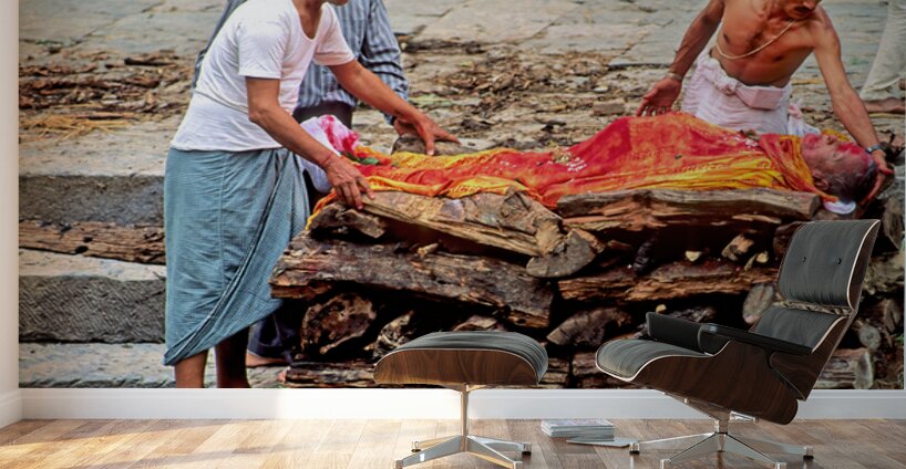 Cremation ceremony in Pashupatinath Kathmandu Nepal Wall Murals
