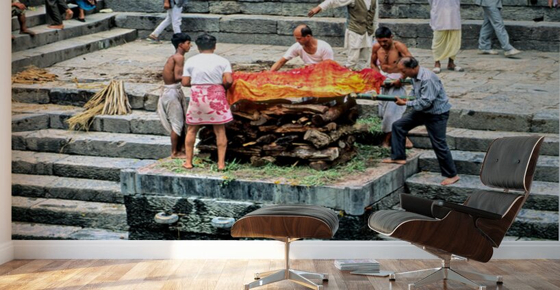 Cremation ceremony at Pashupatinath in Kathmandu Nepal Wall Murals