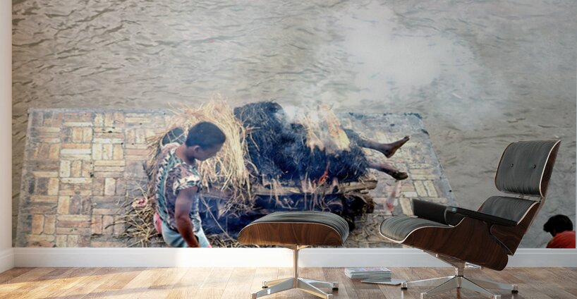 Cremation ceremony in Pashupatinath Kathmandu Nepal Wall Murals