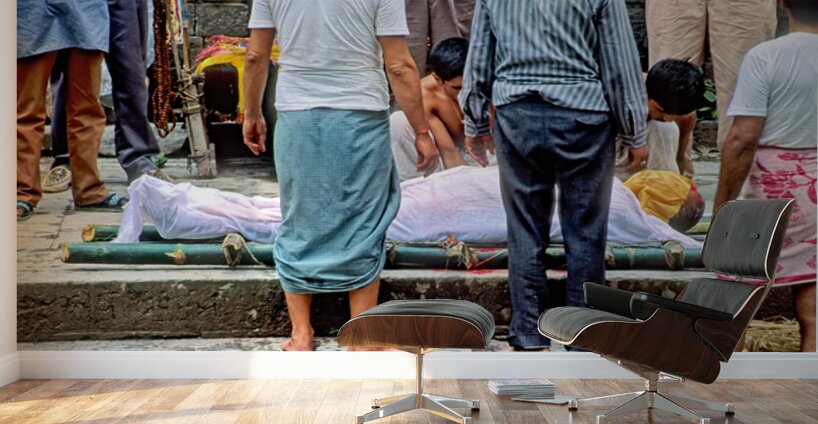 Cremation ceremony at Pashupatinath Temple in Kathmandu Nepal Wall Murals
