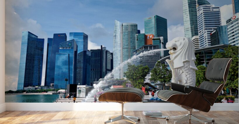 People walk near bridge in Singapore financial district by lush  Wall Murals