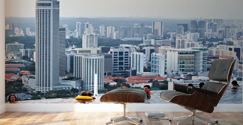 Visitors enjoy the Infinity Pool at Marina Bay Sands Wall Murals