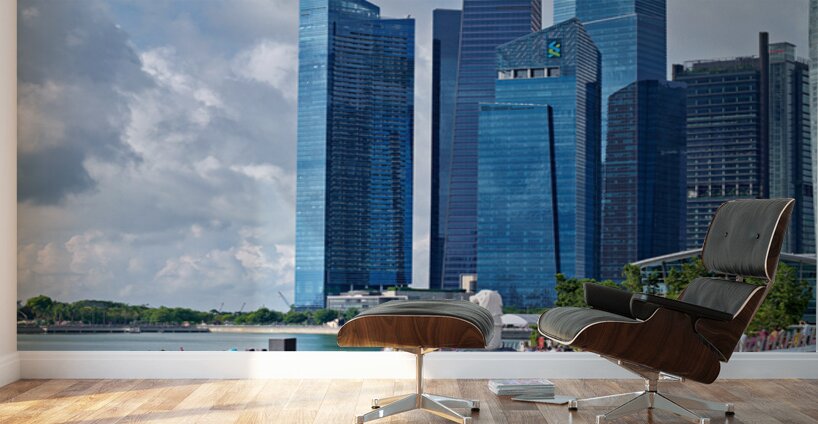 People are walking near a bridge in Singapores financial distri Wall Murals