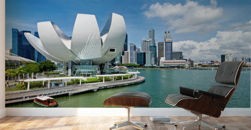 Visitors view ArtScience Museum and city skyline in Singapore Wall Murals