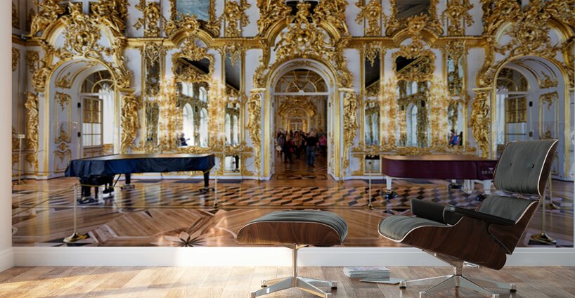 People walk through Catherine Palace in Pushkin St Wall Murals