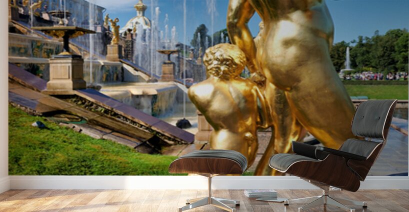 Golden statues at Peterhof Palace in Saint Petersburg Wall Murals