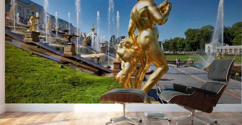 Golden statues at Peterhof Palace in St. Petersburg Russia Wall Murals