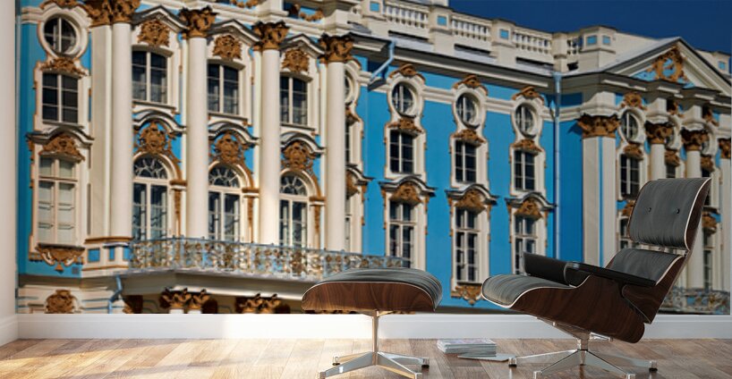 Catherine Palace in Saint Petersburg with blue facade and garden Wall Murals