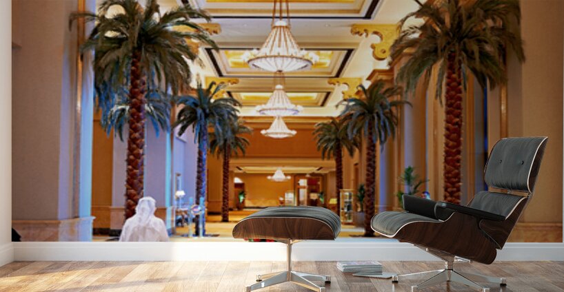 Visitors stroll through Emirates Palace Hotel lobby Wall Murals