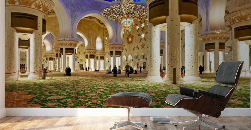 Visitors explore Sheikh Zayed Grand Mosque during evening hours Wall Murals