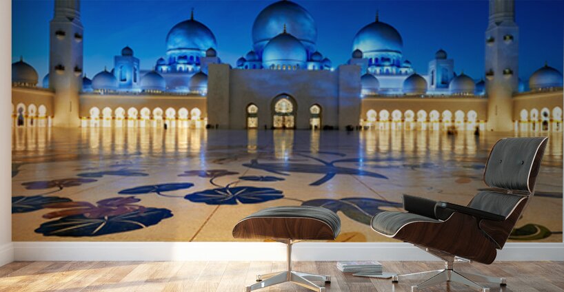 Sheikh Zayed Grand Mosque at night in Abu Dhabi Wall Murals