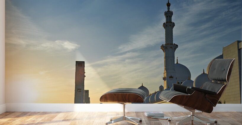 Visit to Sheikh Zayed Grand Mosque in Abu Dhabi at sunset Wall Murals