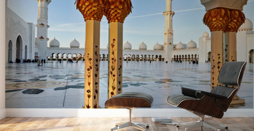 Visit to Sheikh Zayed Grand Mosque in Abu Dhabi at dawn Wall Murals