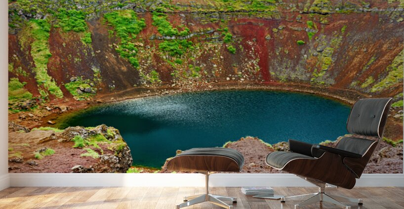 Exploring Kerid Crater in Iceland on a cloudy day Wall Murals