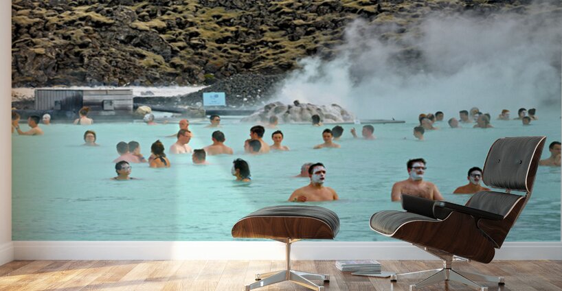 Visitors enjoy Grindaviks blue lagoon spa by day Wall Murals
