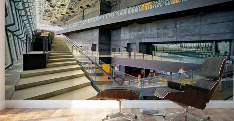 Exploring the interior of Harpa Opera House in Reykjavik Iceland Wall Murals