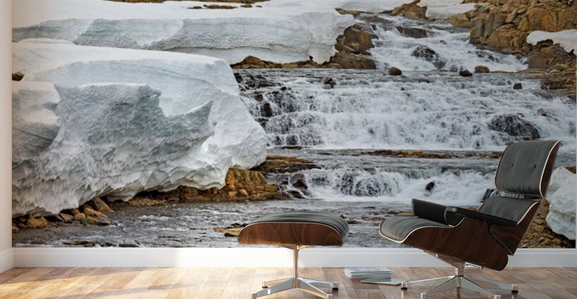Flowing water and snow near Djupvegur in Iceland Wall Murals