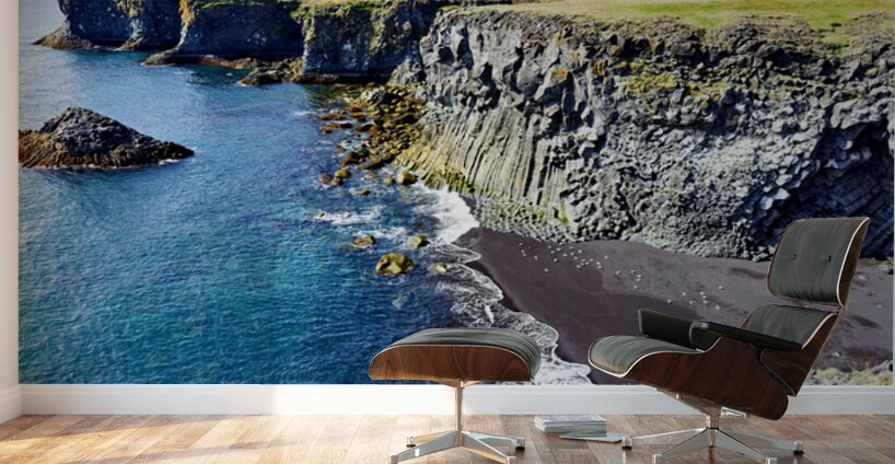 View of Arnarstapi cliffs and black sand beach in Iceland Wall Murals