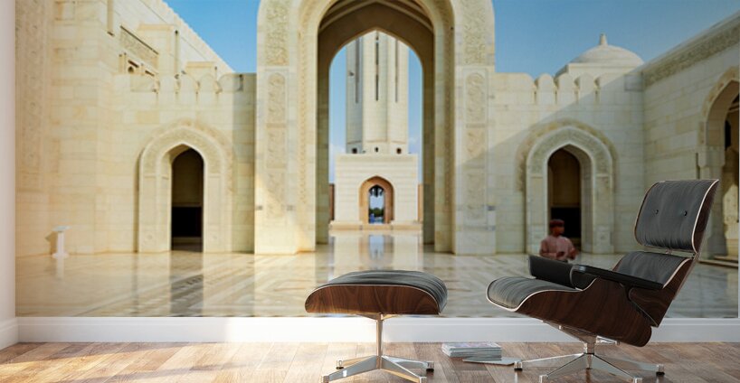 Visitors explore Sultan Qaboos Grand Mosque in Muscat Wall Murals