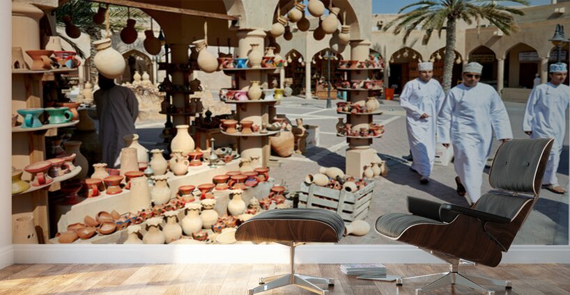 Visitors explore the market at Nizwa Oman during the day Wall Murals