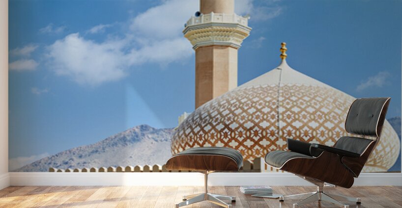 Nizwa Fort shows mosque and tower with blue sky and clouds Wall Murals