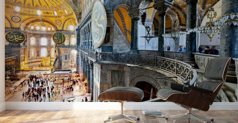 Visitors explore Hagia Sophia Grand Mosque in Istanbul Wall Murals