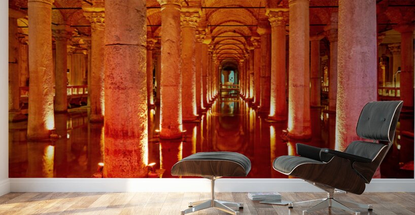 Explore Basilica Cistern at night with reflected lights Wall Murals