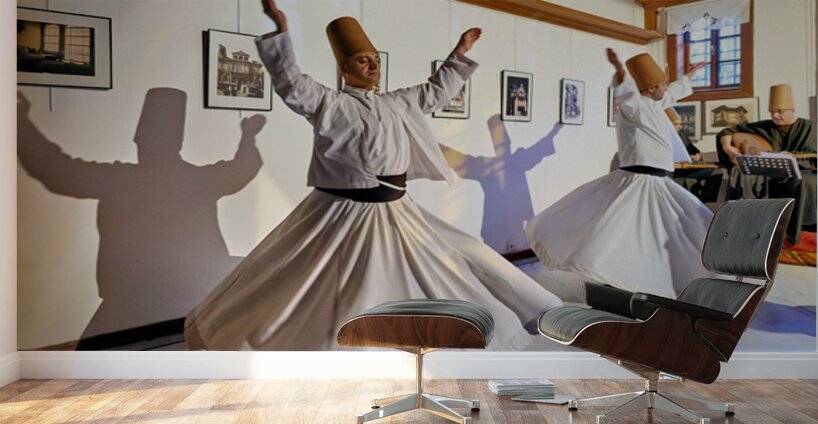 Whirling dervishes perform at sufi event in Istanbul Turkey Wall Murals