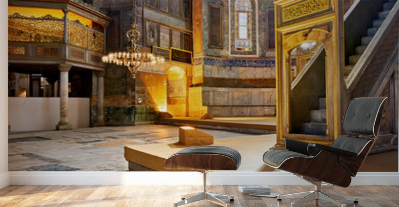 Hagia Sophia Grand Mosque interior view with sunlight Wall Murals