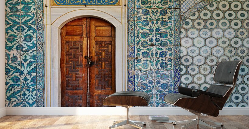 Exploring the tiled walls and wooden door at Topkapi Palace Wall Murals