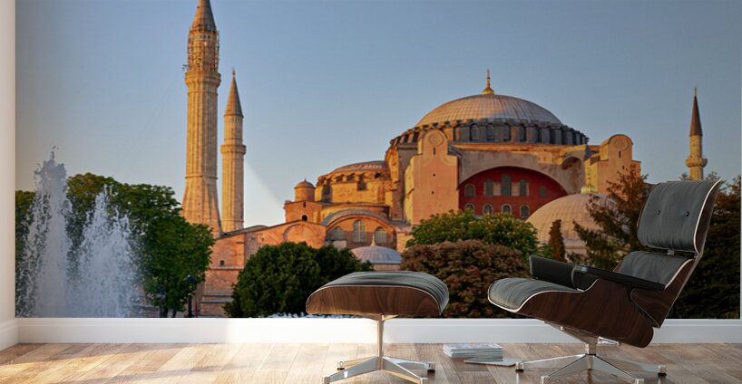 Exploring Hagia Sophia Grand Mosque in Istanbul during sunset Wall Murals