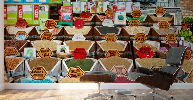 Spices and herbs displayed at Grand Bazaar in Istanbul Wall Murals