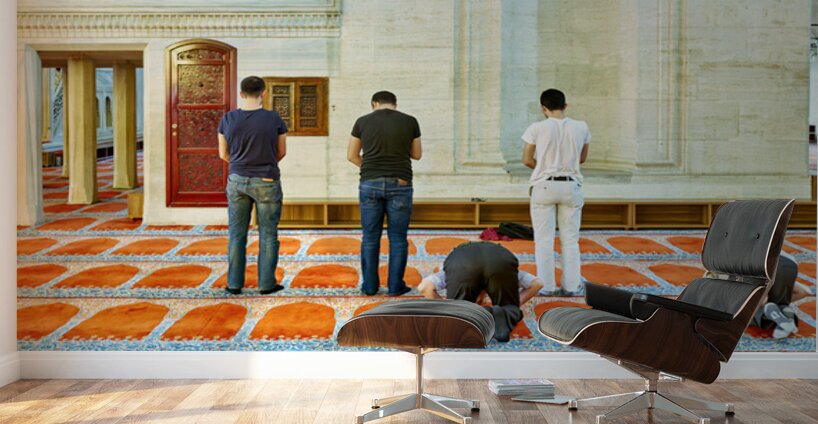 People pray inside Suleymaniye Mosque in Istanbul Turkey Wall Murals