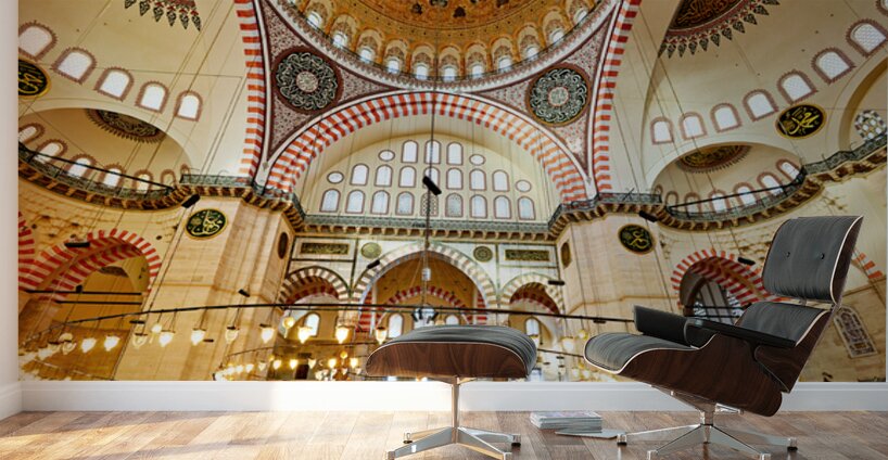 Ceiling light fixtures in Istanbuls Suleymaniye Mosque Wall Murals