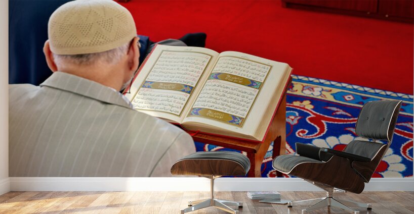 Man reading Quran inside Fatih Mosque in Istanbul Turkey Wall Murals