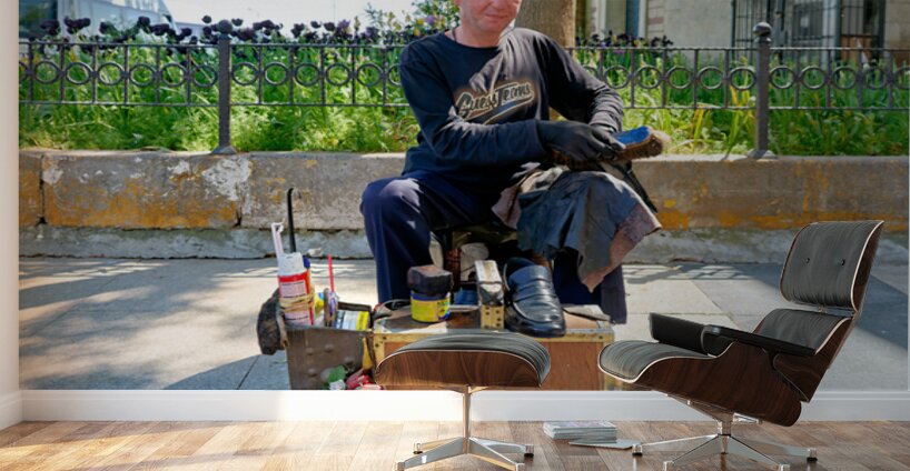 Shoeblack working on shoes in Istanbul Turkey during the day Wall Murals