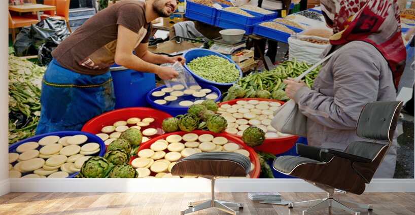 Market activity in Istanbul Turkey with local vendors Wall Murals