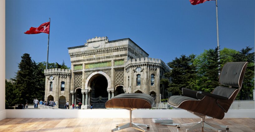 Historic university building in Istanbul Turkey with flags Wall Murals
