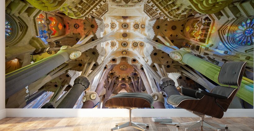 Interior view of Basílica de la Sagrada Familia in Barcelona Wall Murals