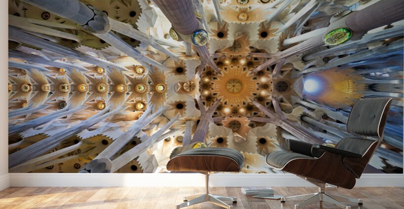 Visitors admire the Sagrada Famílias interior Wall Murals