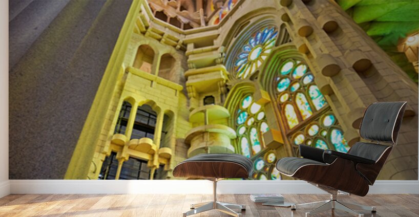 View of colorful windows inside Basílica de la Sagrada Família Wall Murals