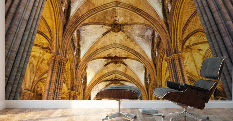 Historic view of the Cathedral of the Holy Cross in Barcelona Wall Murals