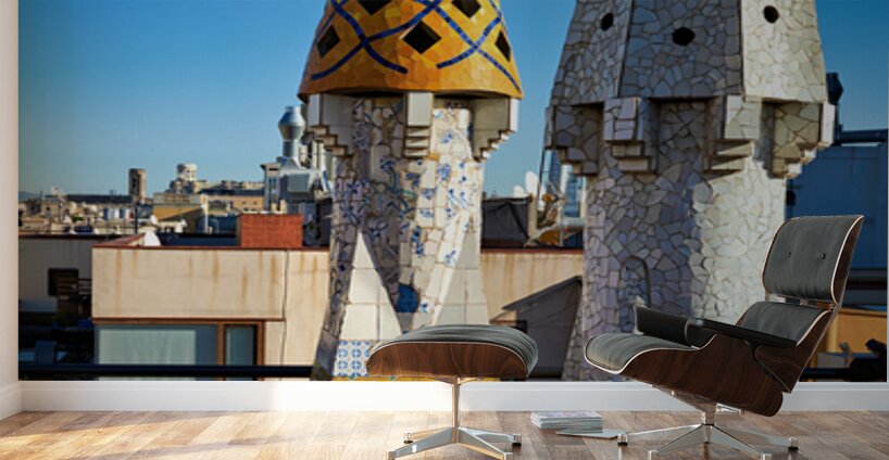 Exploring the rooftop of Palau Guell in Barcelona Spain Wall Murals