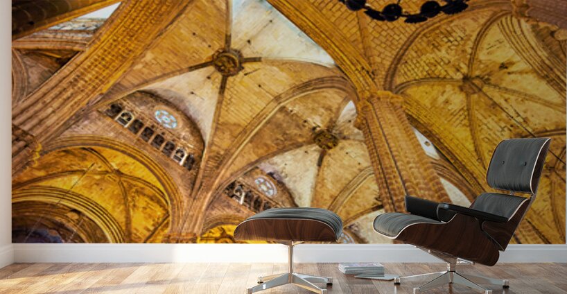 Catholic church architecture inside Barcelona Cathedral Wall Murals