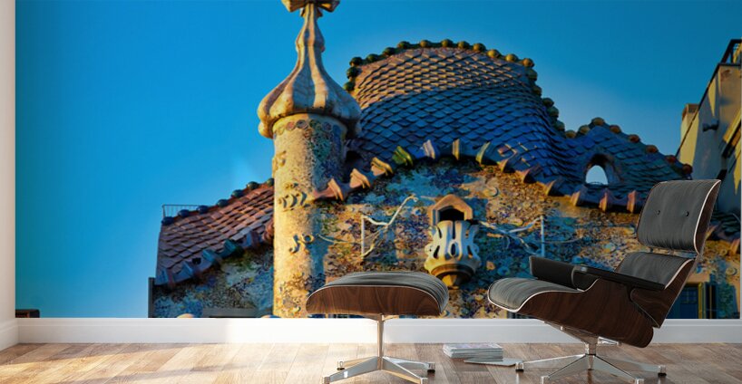 Exploring Casa Batllo in Barcelona Spain during sunset Wall Murals