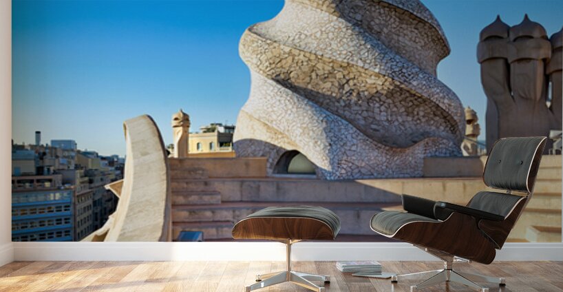 Rooftop views of Casa Mila in sunny Barcelona Wall Murals