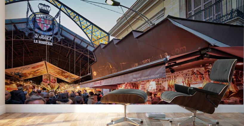 Crowds gather at Barcelonas La Boqueria market Wall Murals