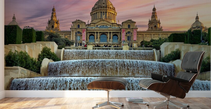 Fountains at Museu Nacional dArt de Catalunya in Barcelona Wall Murals