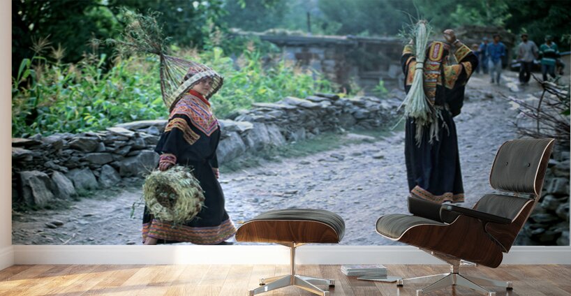 Women working in Bumburet Valley Kalash village Wall Murals